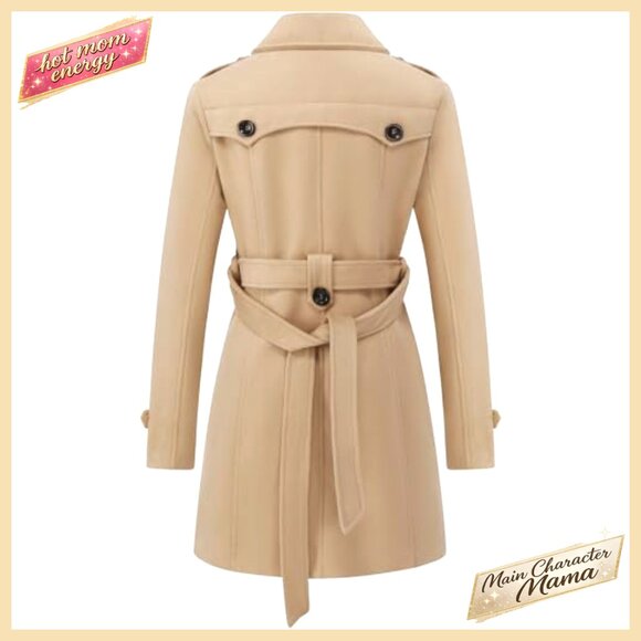 Double Breasted Slim Trench Coat with Belt, Wind-Resistant, Mid-Long Length - Picture 3 of 7